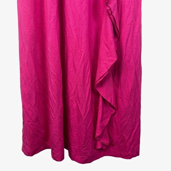SPENSE Bright Pink Jersey Knit Maxi Sleeveless Ruffle Stretch Casual Dress sz M - Picture 4 of 16
